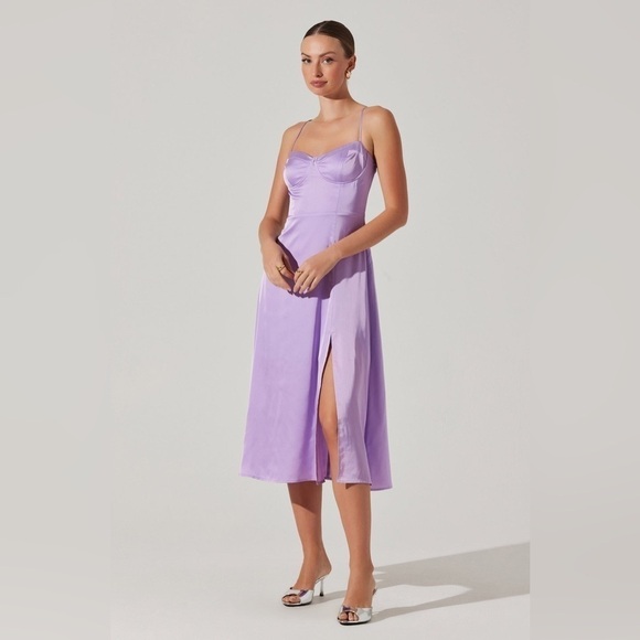 ASTR The Label Bustier Satin Midi Dress in Lavender Size Large NWOT! - Picture 3 of 13